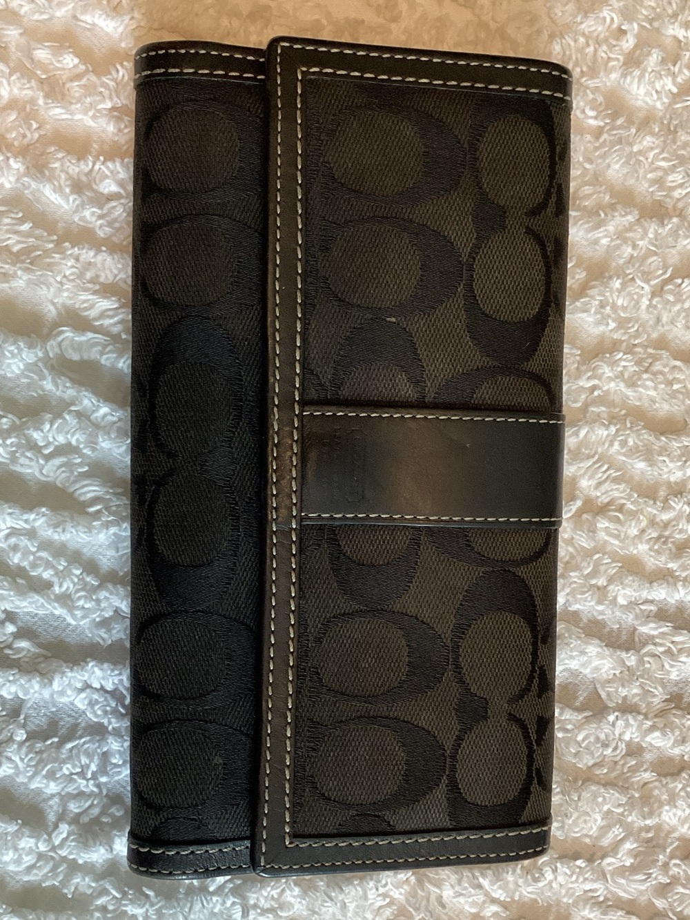 Coach Black Signature Continental Wallet with Leather Trim
